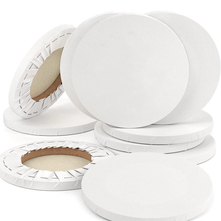 Stretched Canvas 8 Inch Diameter Round Blank Canvases 100% Cotton Art Supplies for Acrylic Pouring and Oil Painting