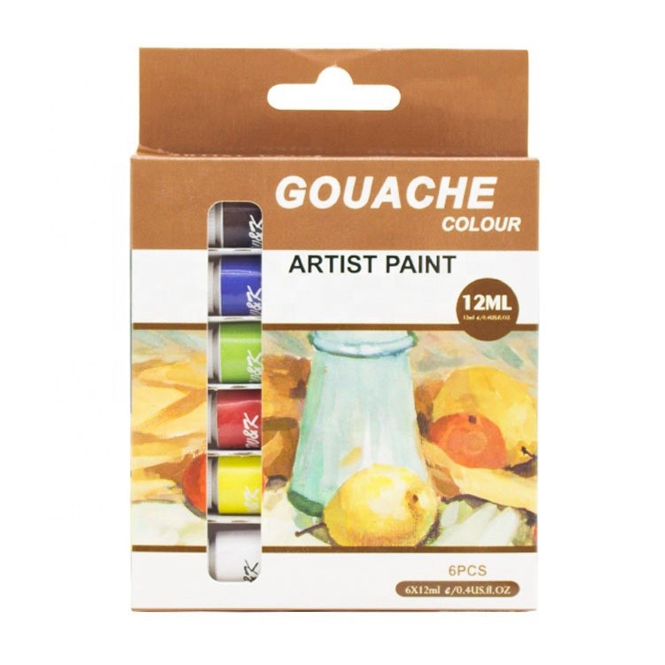 wholesale eco-friendly 6 colors 12ml gouache paint color set