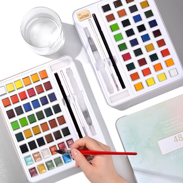 portable kids solid cake water colors artist glossy water color paint set