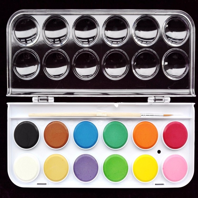 Factory price assorted Dry Pan Water Color Paint set 12-Pack W/ Paint Brush