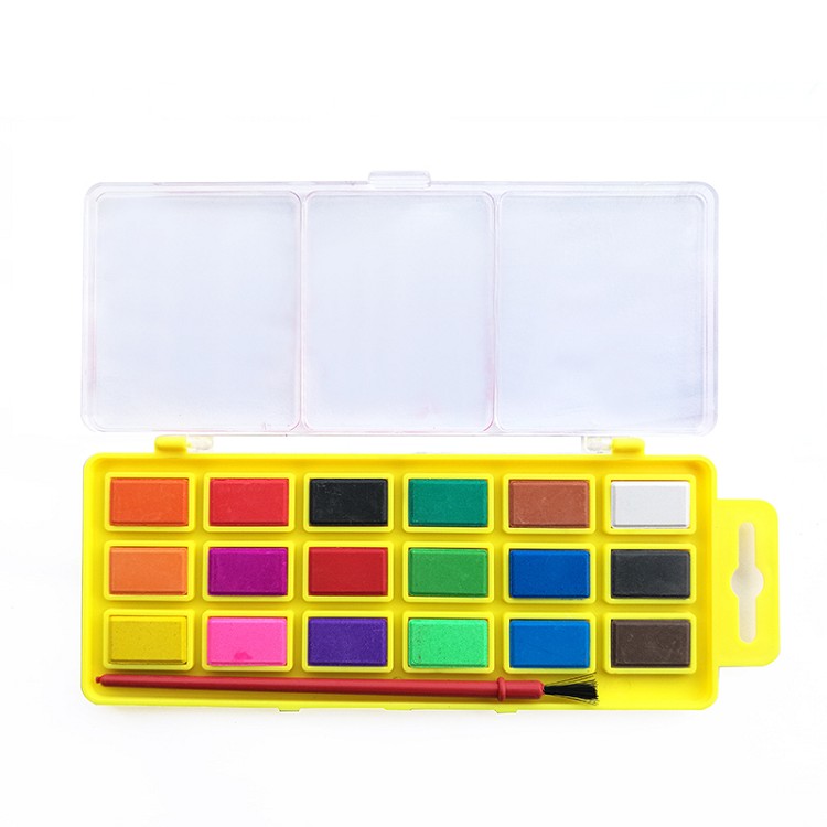 Bulk wholesale 18 colors opaque watercolor paint tablets with paintbrush
