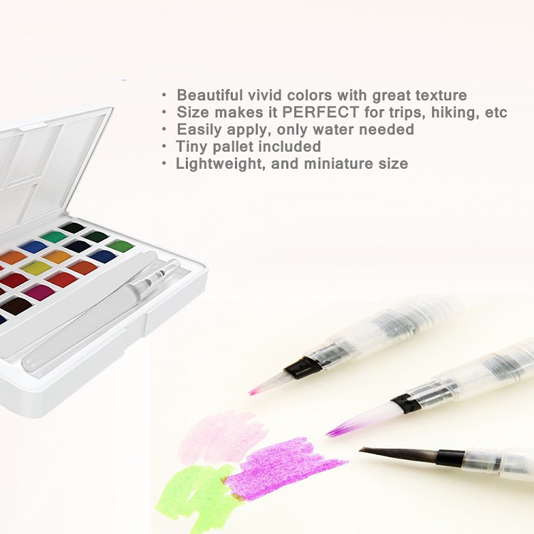 24 Watercolor Filed Sketch Set in Travel Case includes 2 Water Brushes & 1 Mixing Palette