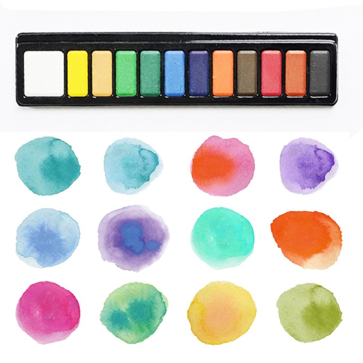 12 Half Pan Artist Professional Watercolor Paint Set in Portable Tin Box for Field Sketching & Outdoor Painting