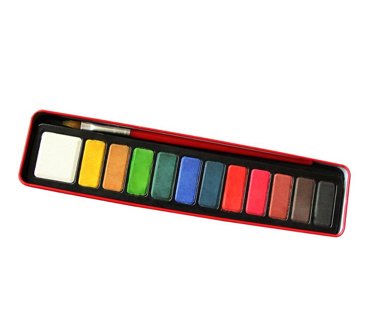 Superior Quality Painting 12 Colors Fabric Colour Solid Water Color Cake Paint Powder Watercolor Paint Set With Brush