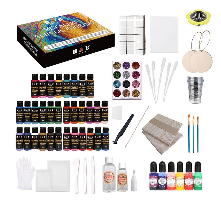 kid diy 134pcs acrylic poring paint set
