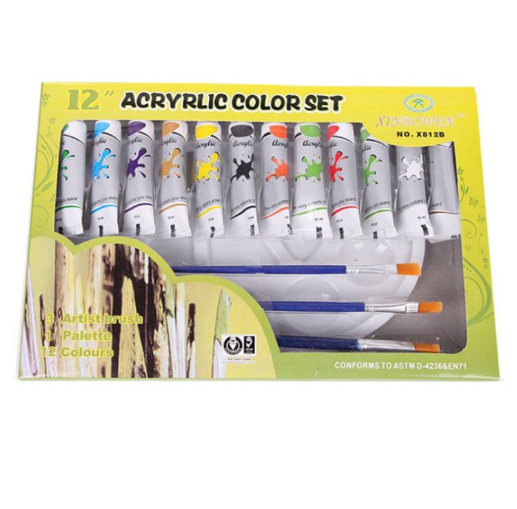 Art Supplies Professional Kids Art Set Painting 12 Pcs Eco-Friendly Non Toxic Acrylic Paint Set With Brushes And Palette