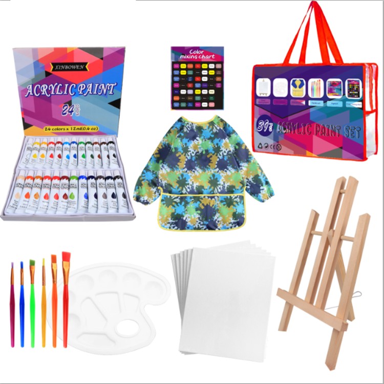 Hot Sale Creative 39 pcs Funny Drawing Set Kids Gift Art Sets Kids Acrylic Colour Painting Sets With PVC Tote Bag