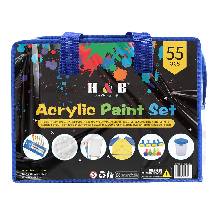 kids diy 55pcs drawing coloring paint brush acrylic paint art set kid