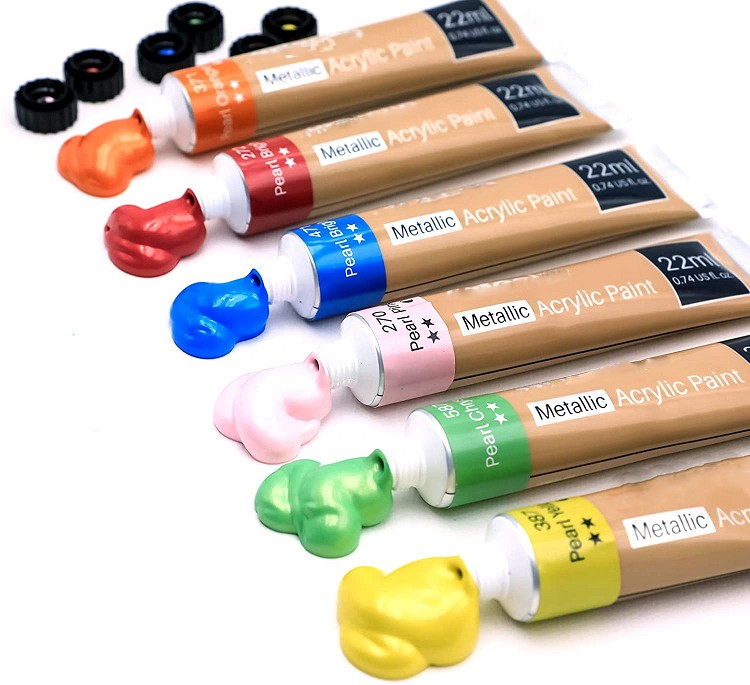acrylic paint 22ml art paint acrylic 24 Metallic Colors acrylic set paint with brushes for Wood, Fabric, Crafts, Canvas