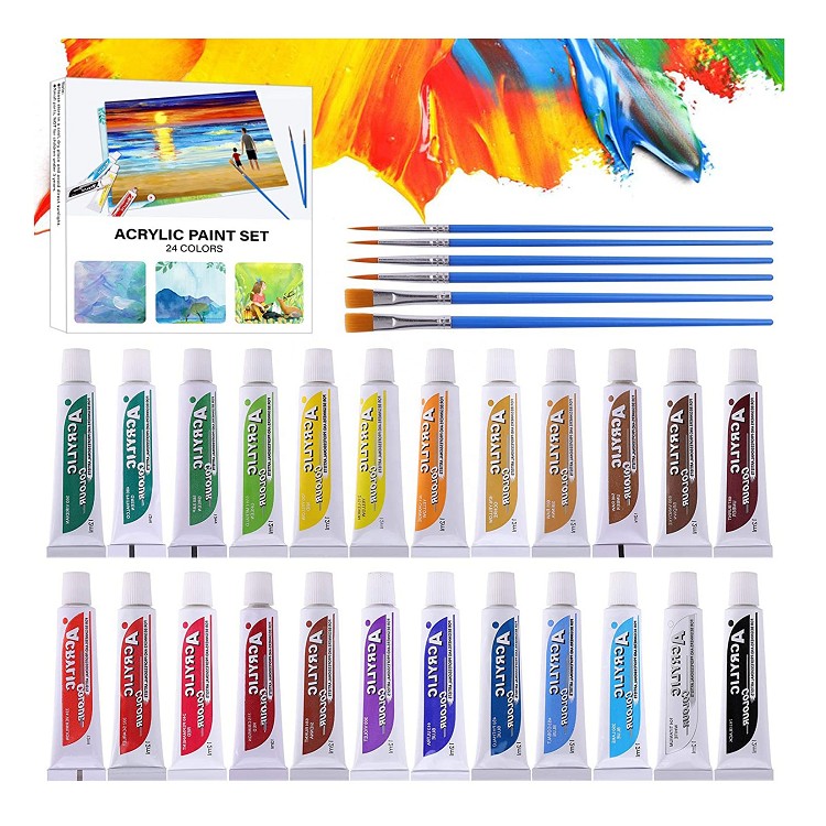 professional 24 colour acrylic paints set 12ml with brushes paints acrylic art in paint colour tube