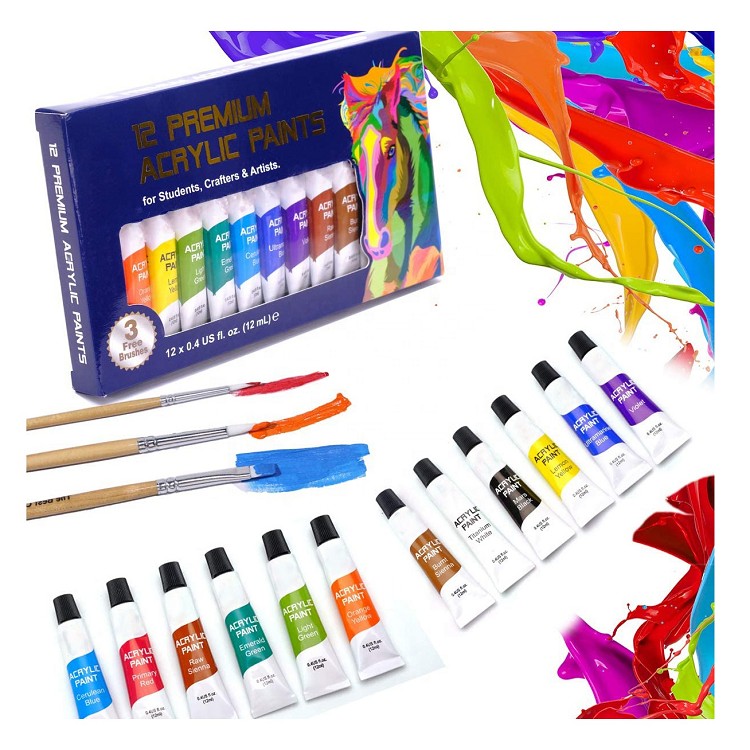 12ml acrylic paint set 12 colors paints for drawing pad, canvas, fabric paint set colors