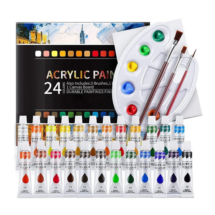 custom acrylic paint 12*24 colours acrylic paint artist acrylic painting set for children, artist