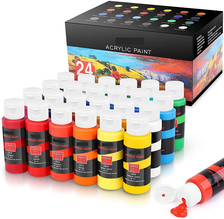 art supply 24pcs wood box easel acrylic painting set with wood palette for kids