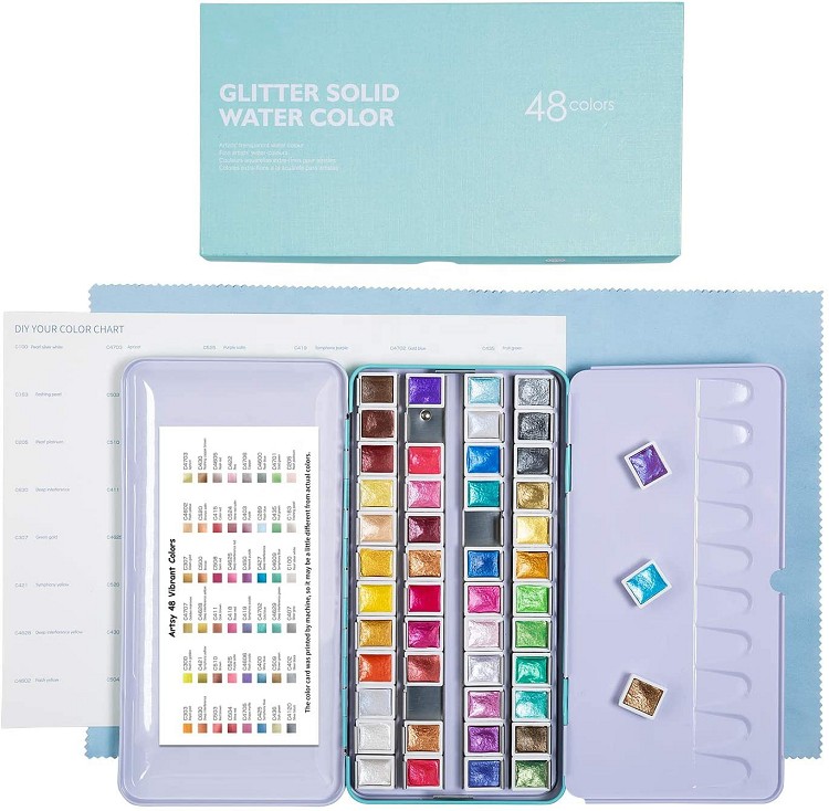 wholesale watercolor paint set metallic 48colors paint supplies in metal box for art