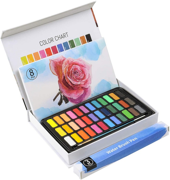 new design 36colors art solid watercolor paint with water brush pen painting brush