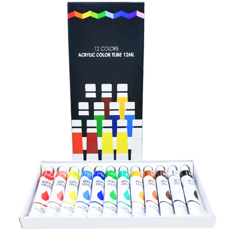 Assorted 12 Artist Acrylic Paint Colours Waterproof Art Supplies Oil Based Brush Set Canvas for Acrylic Painting