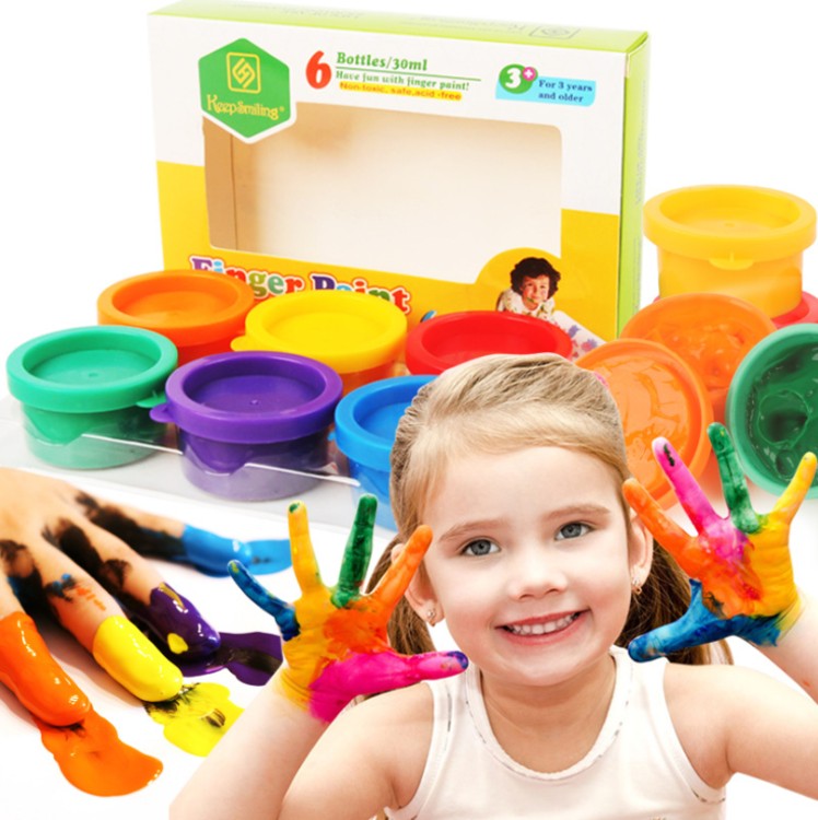 Custom DIY Crafts Painting 6 Bright Colors Non-Toxic Washable for Kids Finger Paint Set