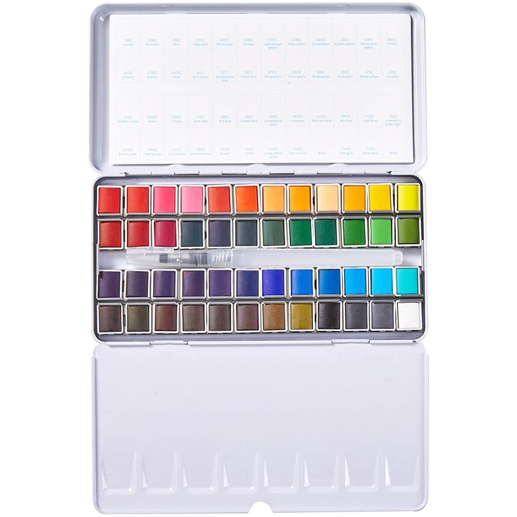 Professional 48 water color paint set solid watercolor in metal tin