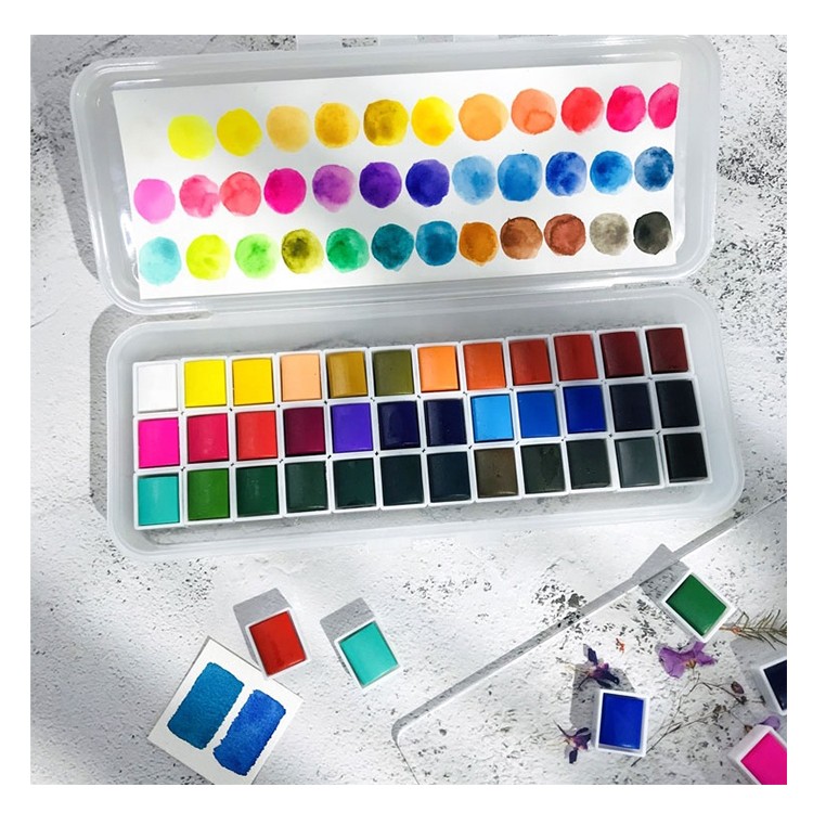 Cheap good packaging plastic box 36 watercolor paint set water color