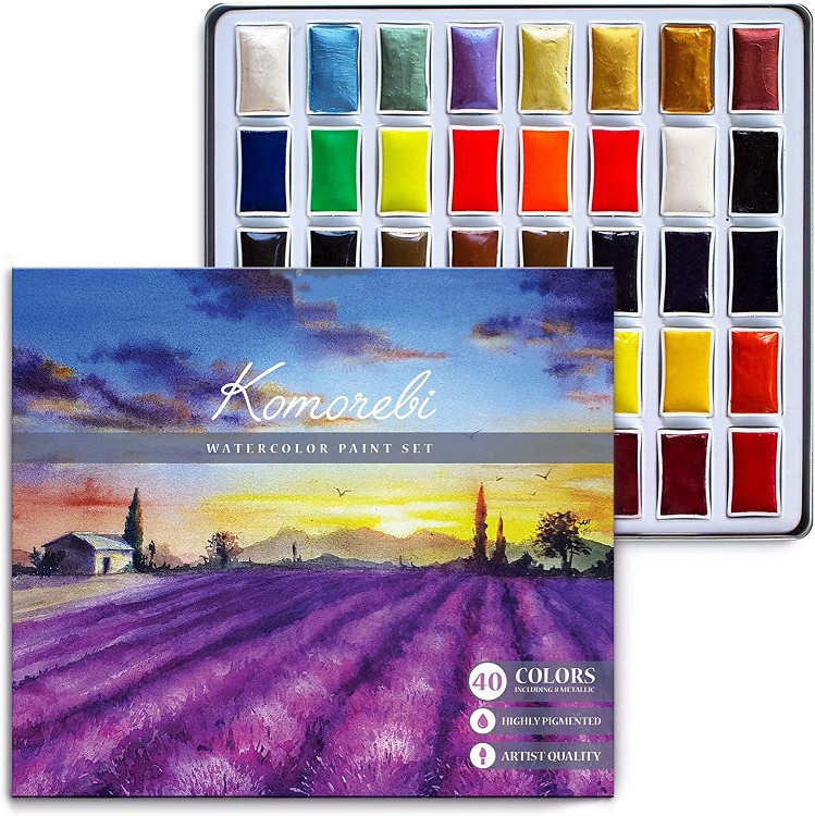 40 colors metallic neon watercolor paints set suppliers half pan semi-dry water colors painting water colour watercolour