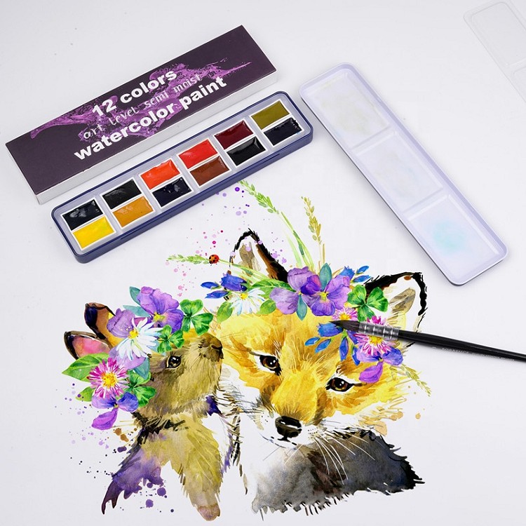 12 aquarelle watercolor paints set half pan semi-dry water colors painting semi-dry water colour watercolour for paper