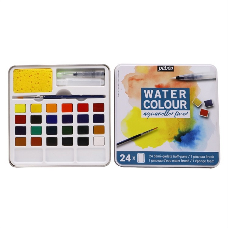 Great Value Art Beginners 24 Colors Portable Square Metal Box Watercolour