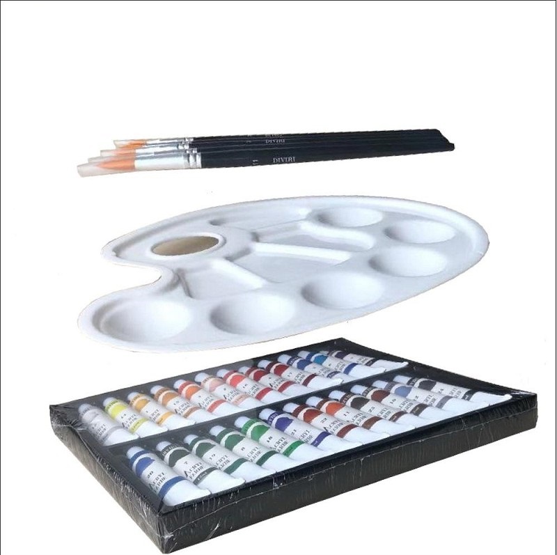 24pcs 12ml Acrylic Paint set with 5 Brushes and Plastic Palette