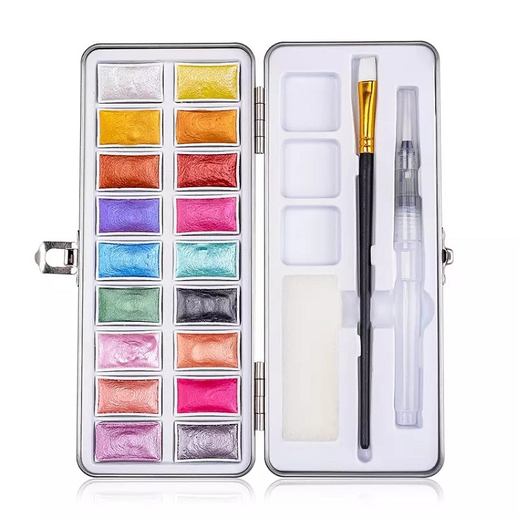 Wholesale 12 Colors Semi Moist Glitter Metallic Watercolor Paint For Art Painting