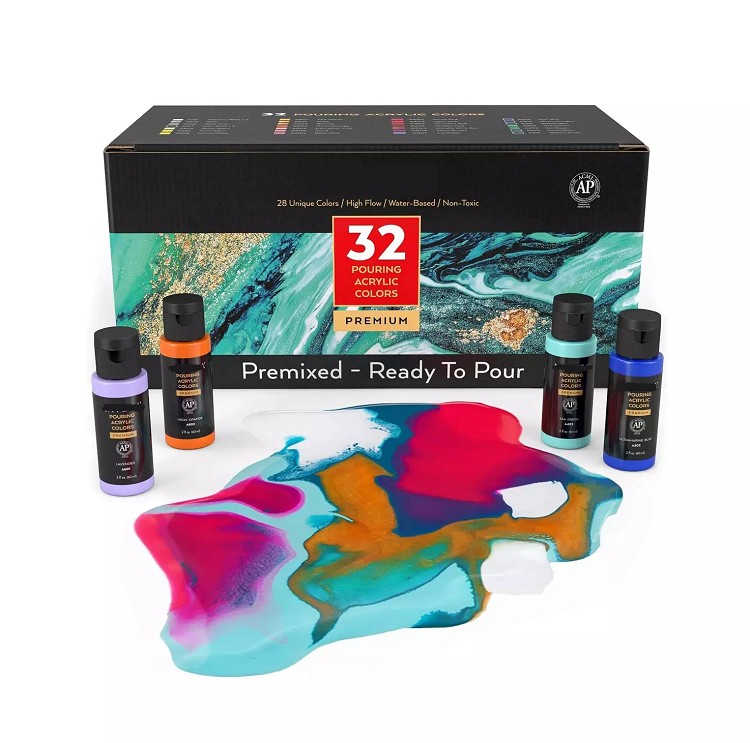 Amazon 32 colors 60ml 2 oz bottle Artist DIY Craft Pouring Acrylic Paint Tube Set for Canvas, Wood, Ceramic, Fabric