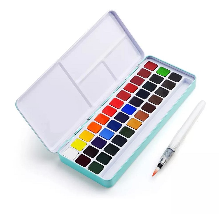 Custom Logo Printing Art Painting Solid Watercolor Paint With Tin Box
