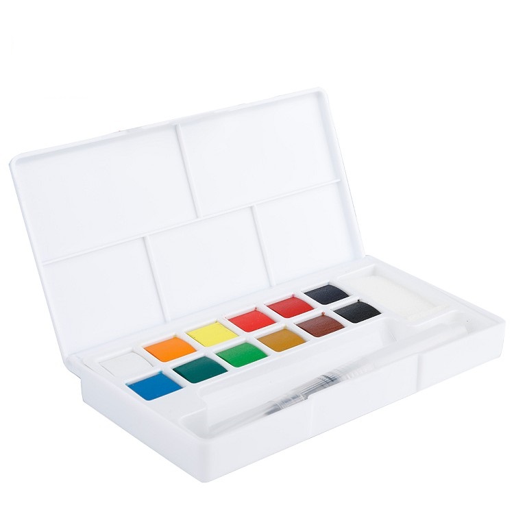 Kids Professional Portable 12 18 24 36 Bright Colors Non-toxic Removable Palette Solid Water Color Paint Set With Brush