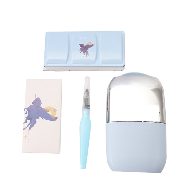  Portable Aquarelle Drawing Set,Water Color Brush,Mini Cotton Paper And 18 Colors Solid Watercolor Paint