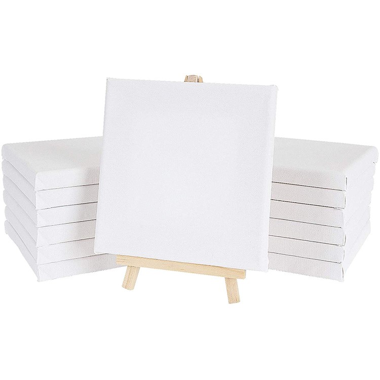 Mini Canvas Panels 6 x 6 inch Pack of 12 with Tiny Pine Wood Display Holder canvas Easels set for oil acrylic painting