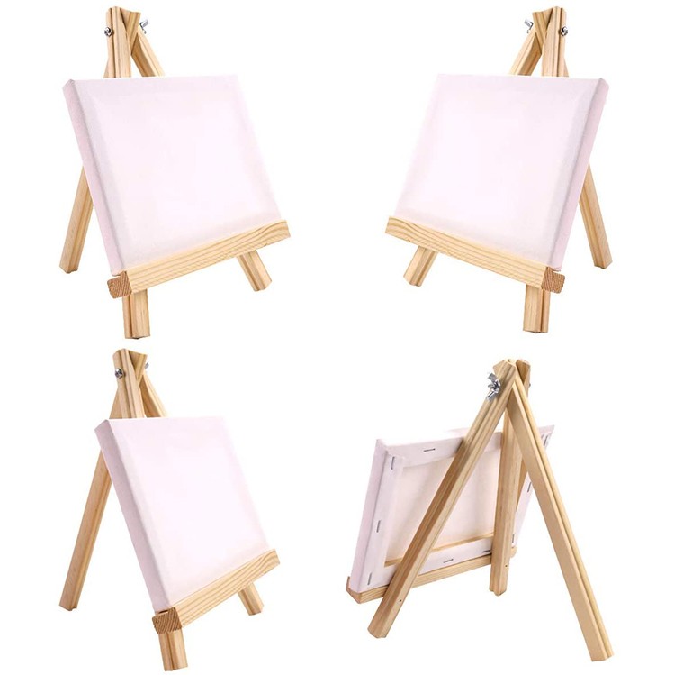 4 pcs 5*7 in Canvas Painting Set and 7*9 in Artist Easel Wooden Stand for Kids