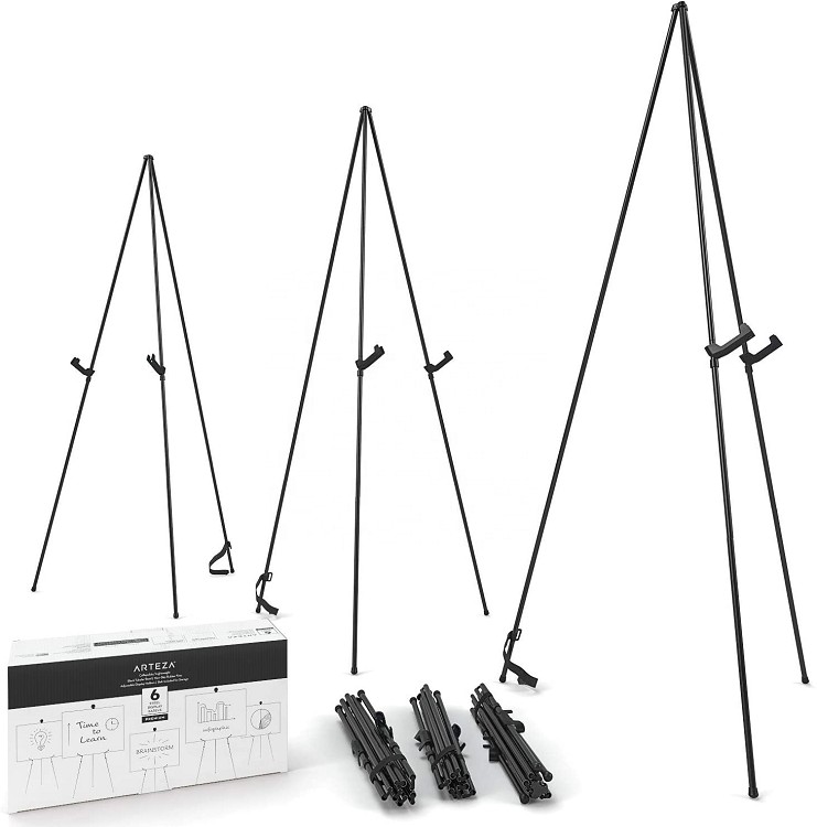 Pack of 6 63 inches black adjustable aluminium easels Portable Pack of Easels metal display easel