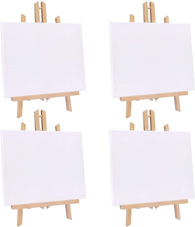 12Pack wooden easel mini 3 x 3 Stretched Canvas with Wood Display Easel for Kids