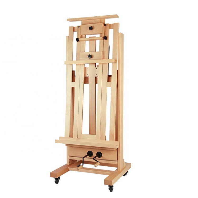 oem new design deluxe heavy duty functional studio easel with casters and double rocker