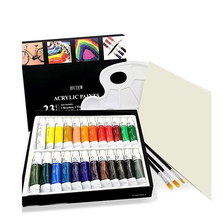 24 Tube Art Kit Arts Acrylic Paint Artist Set Includes Colorful Acrylic Paints, Brushes, Canvas, and Palette