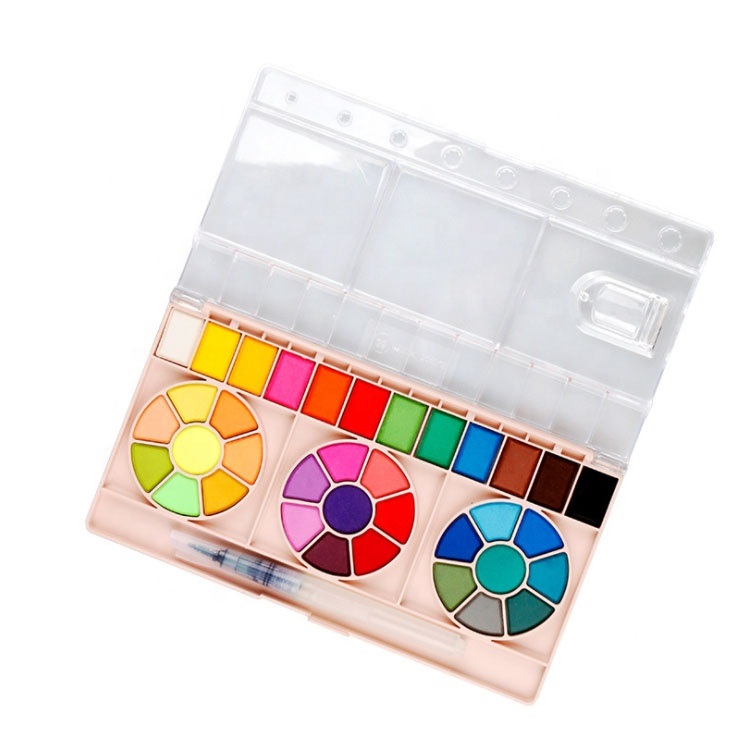 New Design Portable 36 Colors Solid Watercolor Paint Set With Palette And A Refillable Brush Pen For Kids Painting