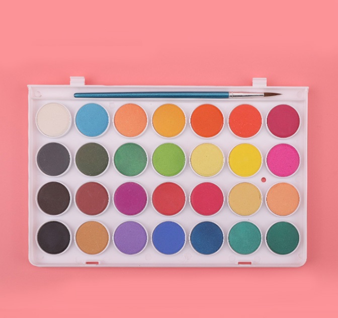 Vibrant 28 Colors Non-toxic Solid Watercolor Paint Set With Paint Brush Ideal Gift For Beginner