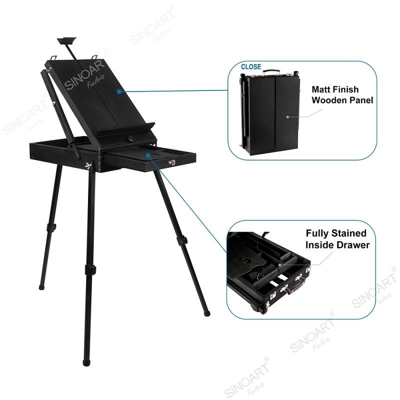 High Quality Wooden Portable Folding Art Artist Tripod Painters Wooden Drawer Box Easel