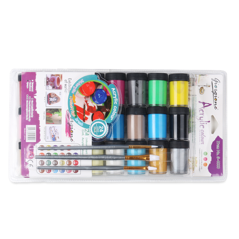 Factory direct sale high quality 25ml plastic tube acrylic paint set 24 pieces free 3 brushes