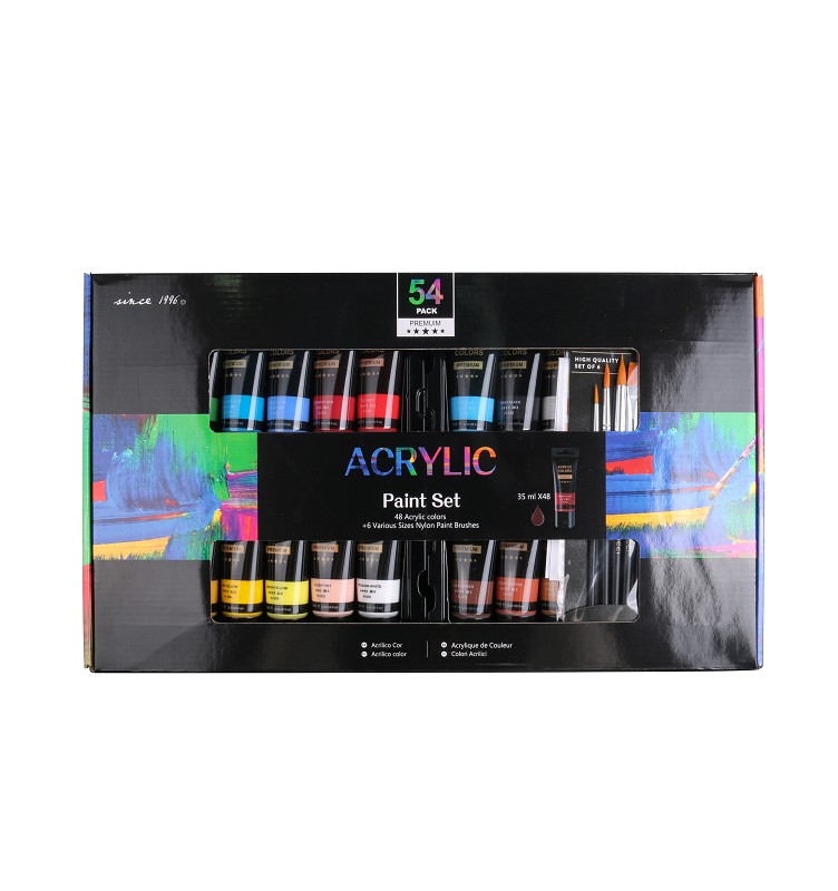 Professional 48 colors 35ml Plastic Tube Acrylic Paint with 6pcs Paintbrushes set For Artists Painting