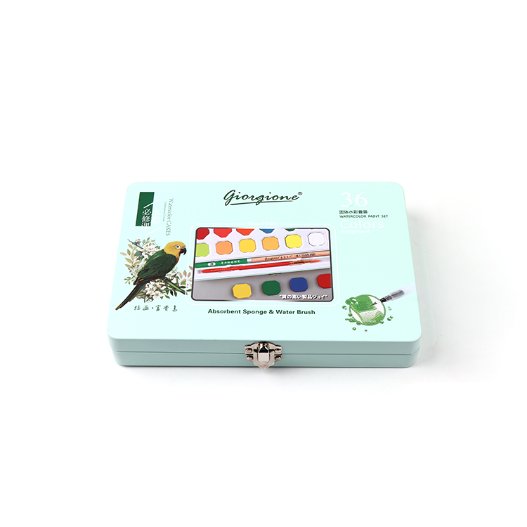 48 Colors Tin Box Professional Watercolor Paint Set with Free Nylon Hair and Water Color Brush Pen