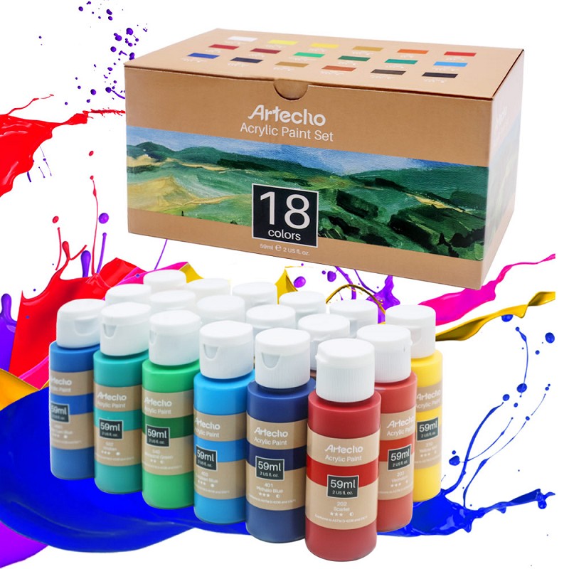 Acrylic Painting Set of 18 Colors, 59ml / 2oz Primary Art Craft Paint for Decoration