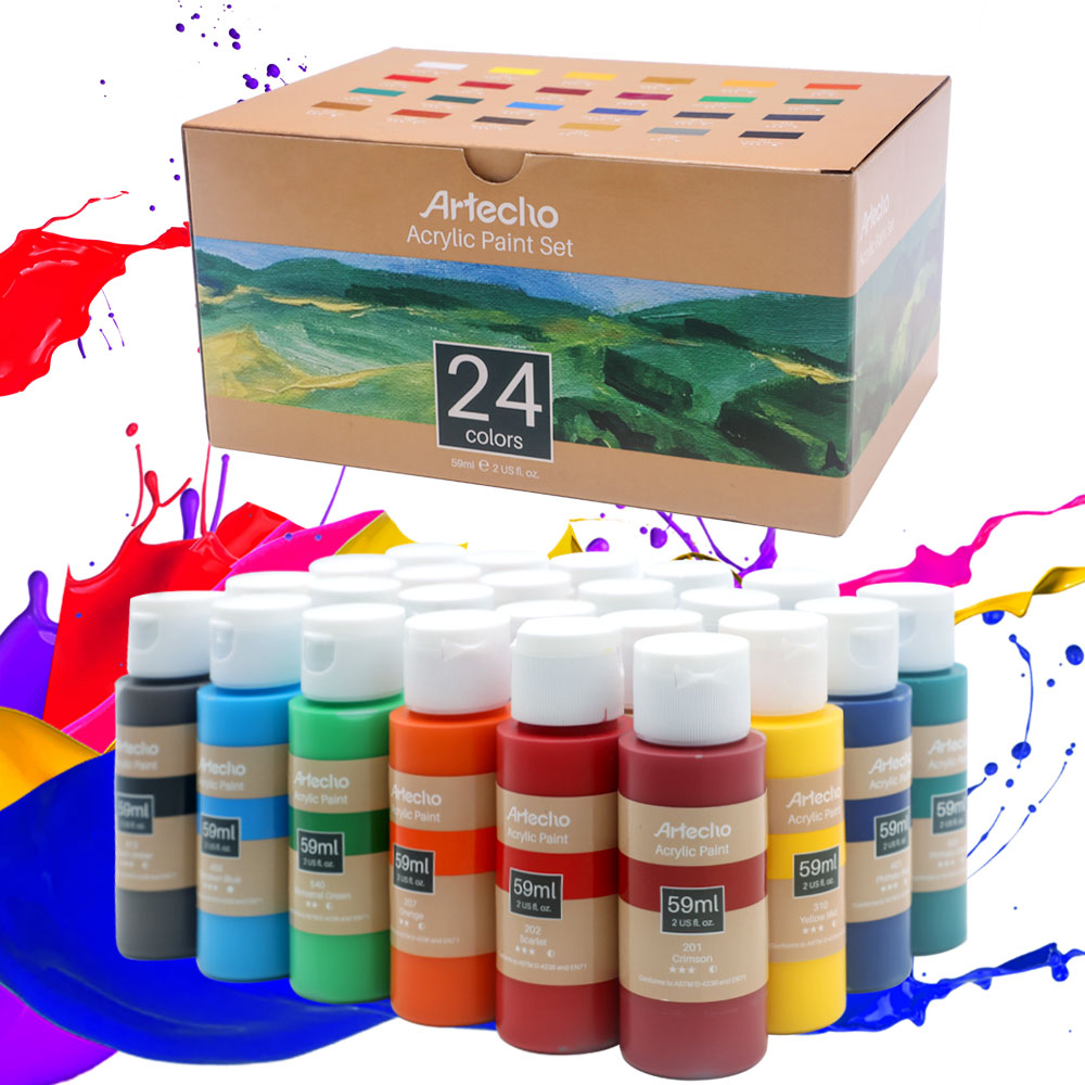 Acrylic Paint Set of 24 Colors, 59ml / 2oz Primary Art Craft Paint for Decorate