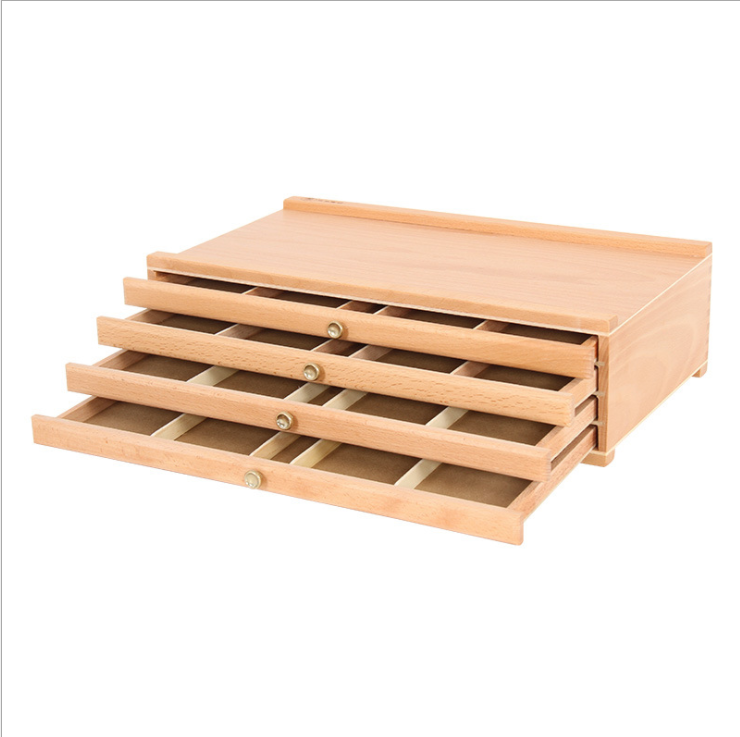 2021 Large capacity wooden 4 drawer storage box for artist