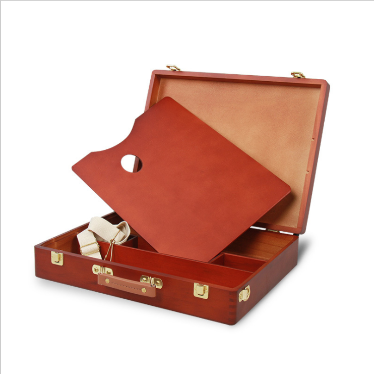 2021 Art Supplies walnut Multi-Function Solid Beech Wood Artist Tool Box for painting storage