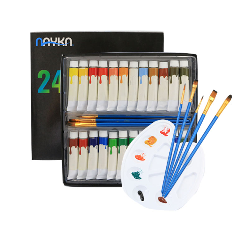 Premium Acrylic Paint Set 24 Acrylic Paint Color Tubes With 5 Paint Brushes 1 Palette
