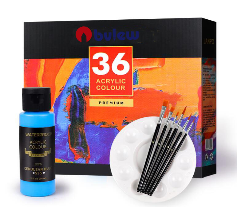 36 Vivid Colors (2fl oz/60ml Each) Acrylic Art Craft Paint Supplies With paint brush,palette for Canvas Paper Stone Wood